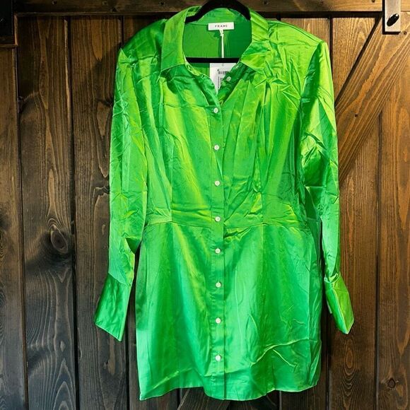 NWT Frame Strong Shoulder Silk Blend Mini Dress - Picture 6 of 10